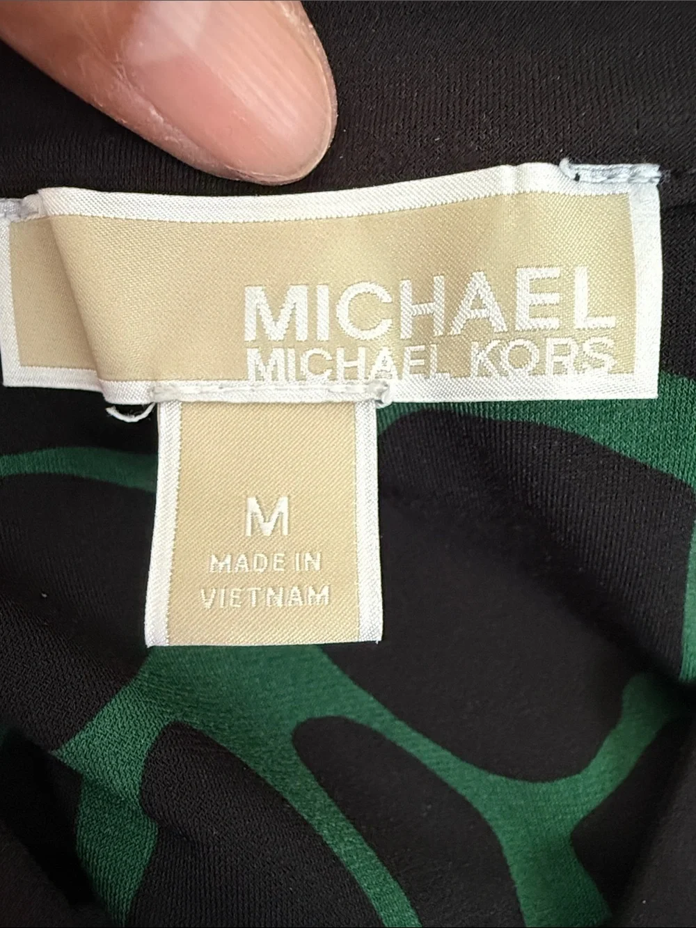Michael Kors Green and Black Lace-Up Long Sleeve Dress